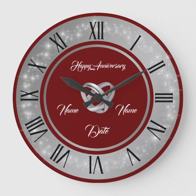 Simple Wedding Rings Customize Silver Anniversary Large Clock (Front)