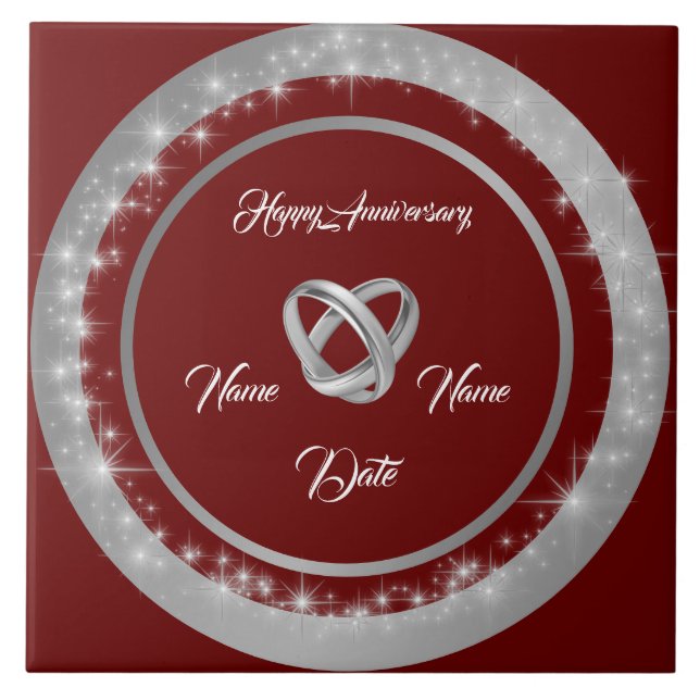 Simple Wedding Rings Customize Silver Anniversary Tile (Front)