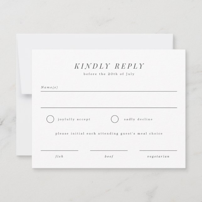 Simple Wedding RSVP Reply Card with Meal Choices (Front)