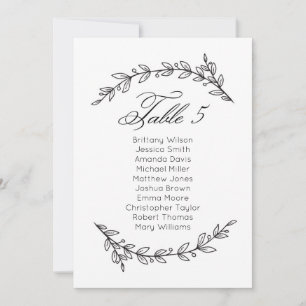 Simple wedding seating chart floral. Table plan 5 Invitation