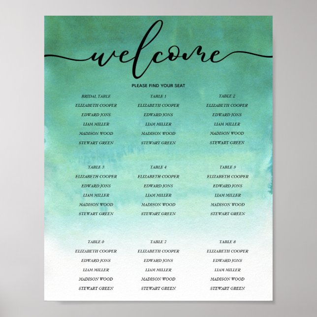 Simple Wedding Seating Chart. Poster (Front)