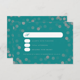Simple Wedding Silver Confetti RSVP Teal 