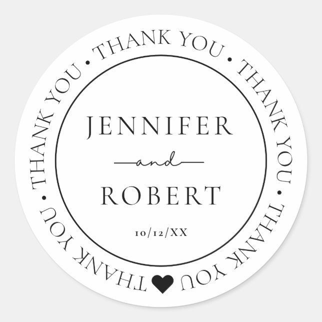 Simple Wedding Thank you Classic Round Sticker (Front)