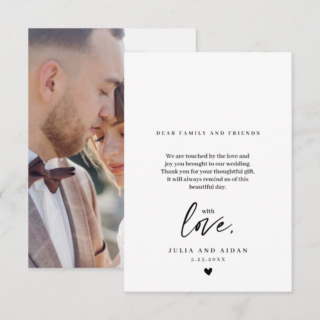 Simple Wedding Thank You Script Message Modern Card (Front/Back)