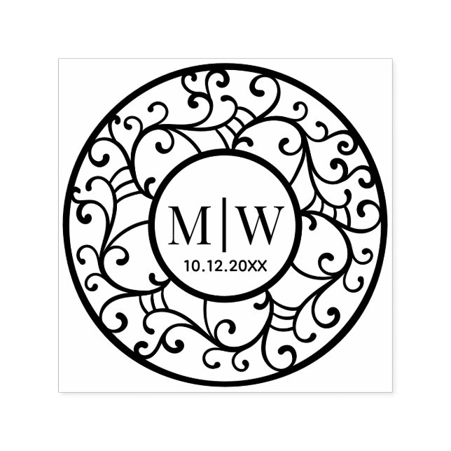 Simple Wedding Tree Branches Lacy Filigree Initial Self-inking Stamp (Design)