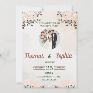 Simple wedding, watercolor, floral lace, newlyweds invitation