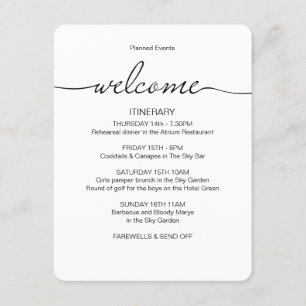 Simple Wedding Weekend Itinerary Favour Bag Welcom Enclosure Card