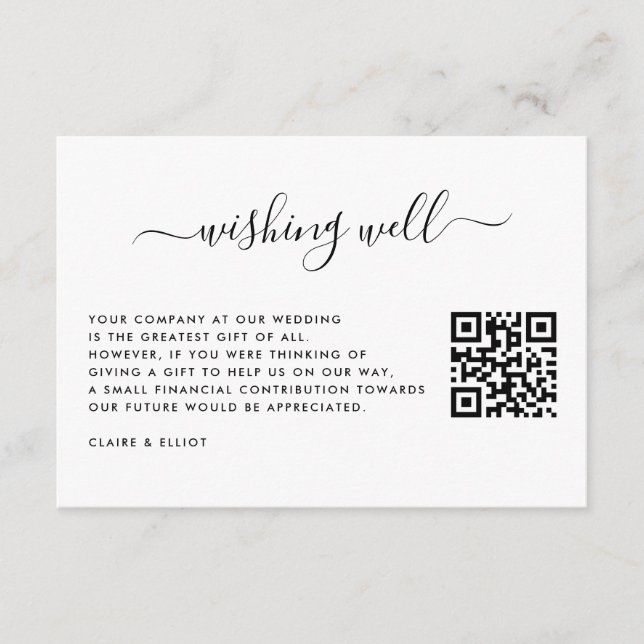 Simple Wedding Wishing Well with QR Code  Enclosure Card (Front)