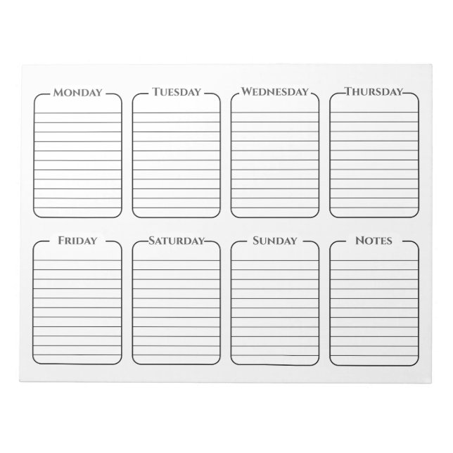 Simple Weekly Planner White Tear Away Calendar Notepad (Front)