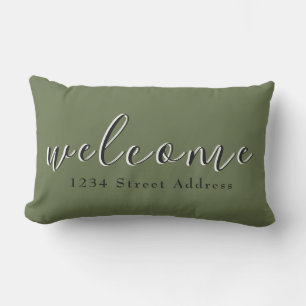 Simple Welcome & Address   Script   Olive Green Lumbar Pillow