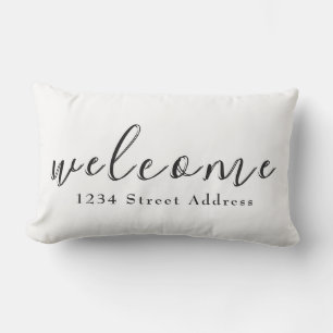 Simple Welcome & Address Script White Lumbar Pillow