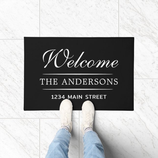 Simple Welcome Black and White Personalized Family Doormat (Indoor)