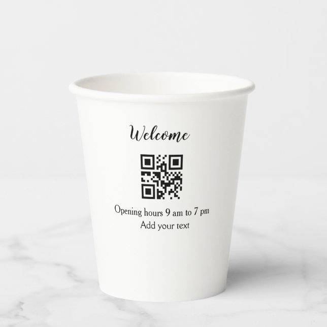 Simple welcome opening welcome barcode QR add name Paper Cups (Front)