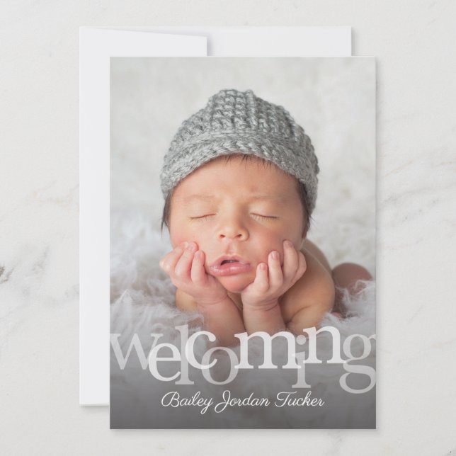Simple Welcome Overlay Photo Birth Announcement (Front)