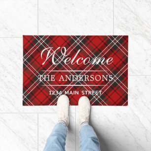 Simple Welcome Plaid Pattern Personalized Family Doormat