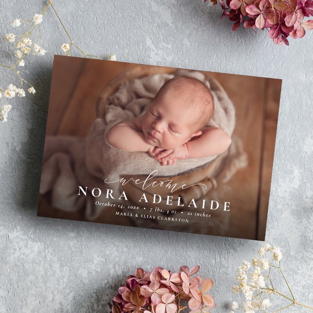 Simple welcome script photo birth announcement (Creator Uploaded)
