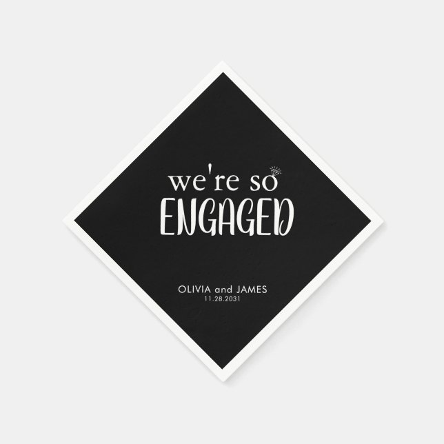 Simple We're So Engaged Diamond Ring Engagement Napkin (Corner)