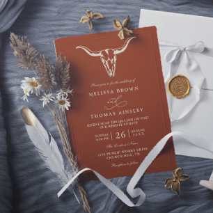 Simple Western Bohemian Cow Skull QR Code Wedding  Invitation