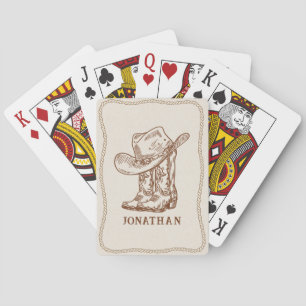 Simple Western Rope Cowboy Boots and Hat Name Playing Cards
