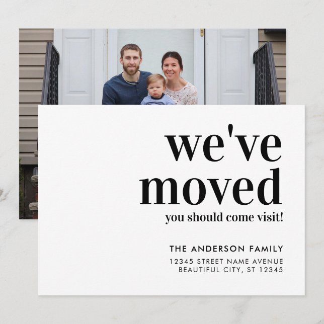 Simple We've Moved Come Visit Modern Photo Moving Announcement (Front/Back)