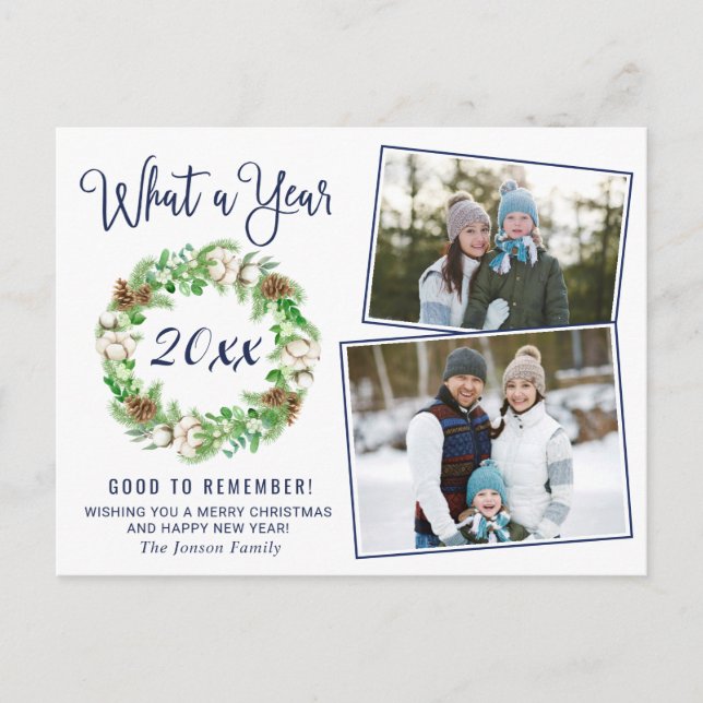 Simple What a Year Christmas Holiday Greeting Postcard (Front)