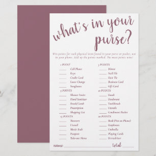 Simple Whats In Your Purse   Mauve Pink Game Card