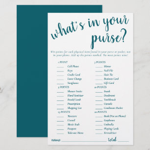 Simple Whats In Your Purse Teal Aqua Game Card