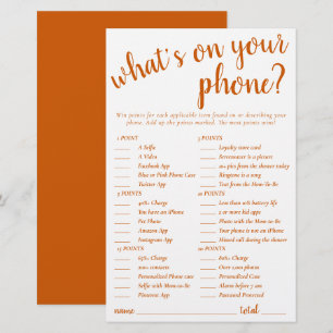 Simple Whats on Your Phone   Fall Orange Game Card