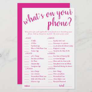 Simple Whats on Your Phone Hot Pink Game Card