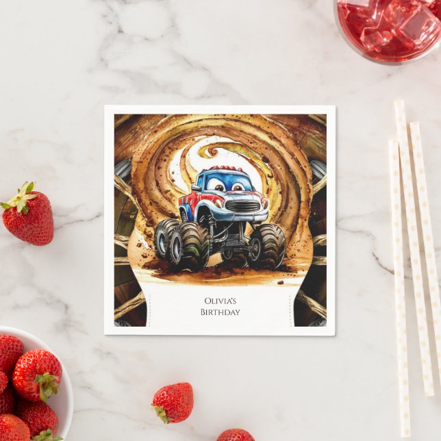 Simple Wheels Monster Truck Birthday Napkin (Insitu)