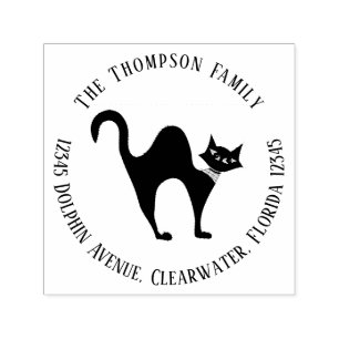 Simple Whimsical Black Cat Cute Return Address Self-inking Stamp