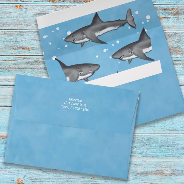 Simple Whimsical Blue Wildlife Ocean Sharks Envelope (Creator Uploaded)