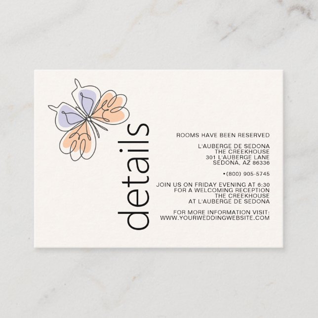 Simple Whimsical Butterfly Coral and Violet Enclosure Card (Front)