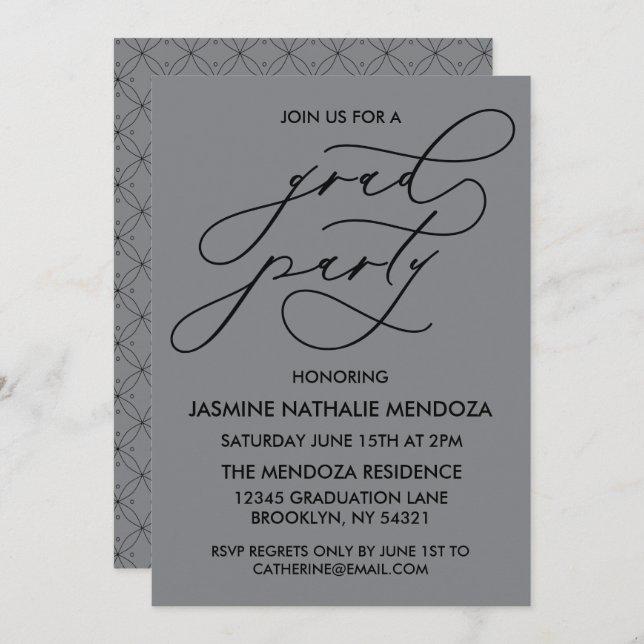 SIMPLE WHIMSICAL CALLIGRAPHY GRADUATION INVITATION (Front/Back)