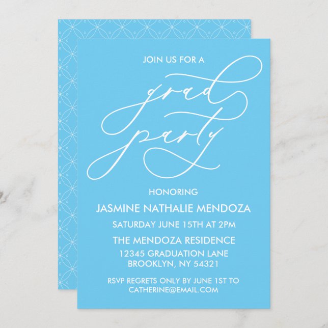 SIMPLE WHIMSICAL CALLIGRAPHY GRADUATION INVITATION (Front/Back)