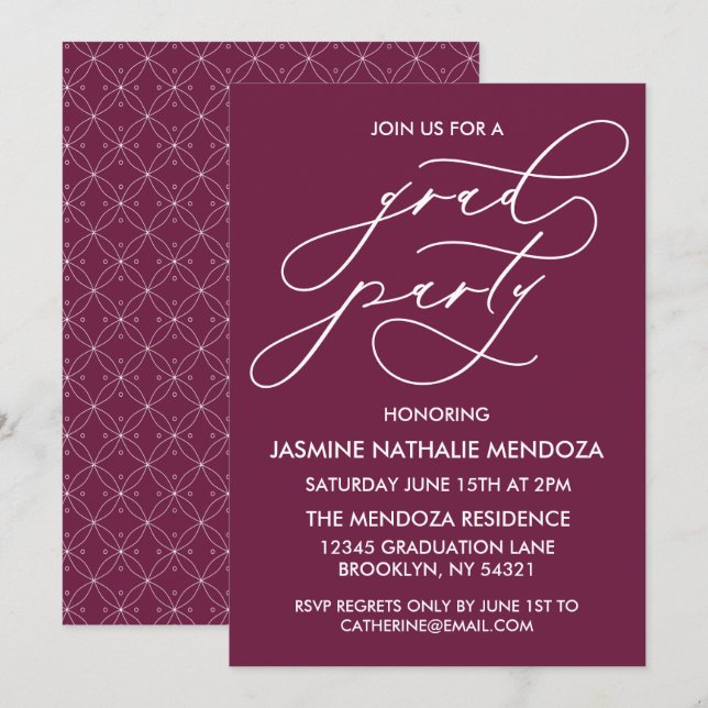 SIMPLE WHIMSICAL CALLIGRAPHY GRADUATION INVITATION (Front/Back)
