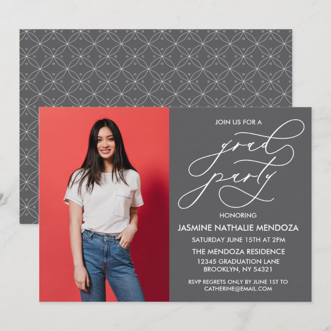 SIMPLE WHIMSICAL CALLIGRAPHY GRADUATION INVITATION (Front/Back)