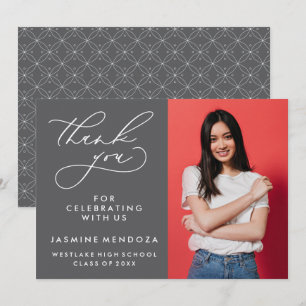 SIMPLE WHIMSICAL CALLIGRAPHY GRADUATION THANK YOU CARD