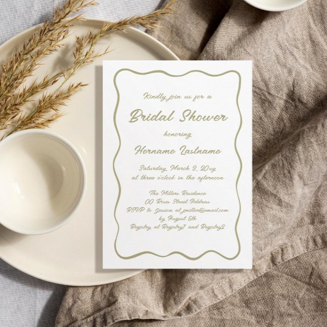 Simple Whimsical Custom Olive Green Bridal Shower Invitation (Creator Uploaded)