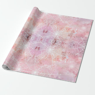 Simple Whimsical Cute Pink Spiderwebs Wrapping Paper