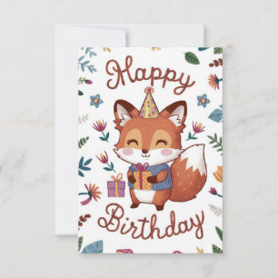 Simple Whimsical Fox Birthday Card