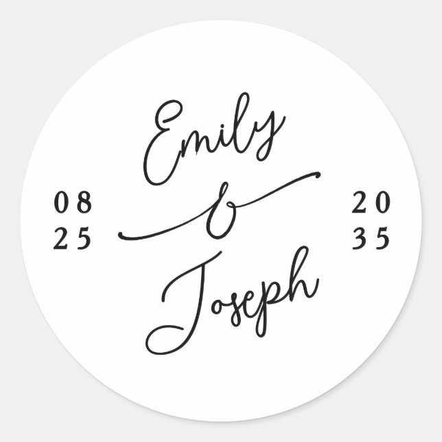 Simple Whimsical Handwritten Monogram Wedding  Classic Round Sticker (Front)