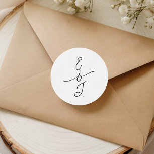 Simple Whimsical Handwritten Monogram Wedding Classic Round Sticker