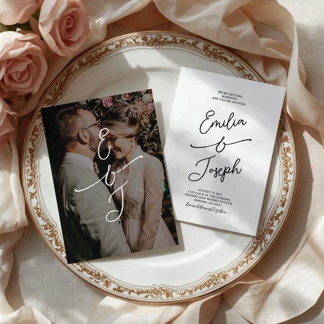 Simple Whimsical Handwritten Wedding Photo Invitation (Creator Uploaded)