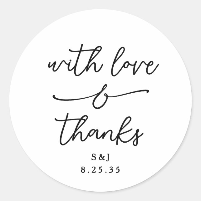 Simple Whimsical Love and Thanks Handwritten Classic Round Sticker (Front)