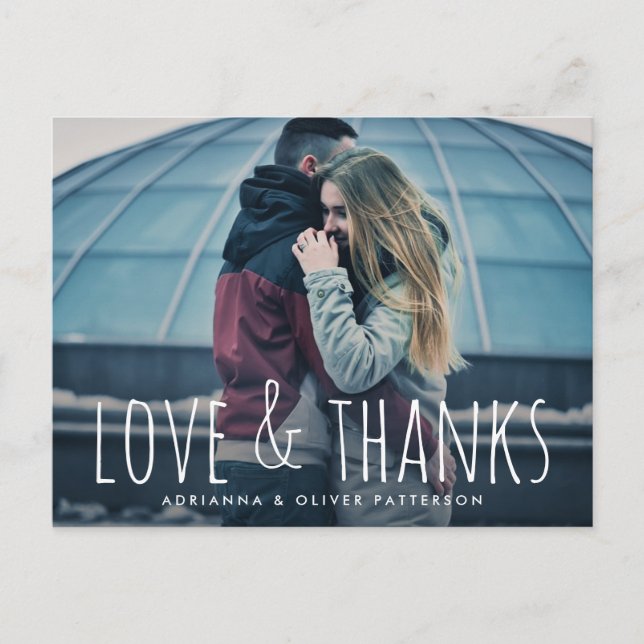Simple Whimsical Love And Thanks Script Photo Postcard (Front)