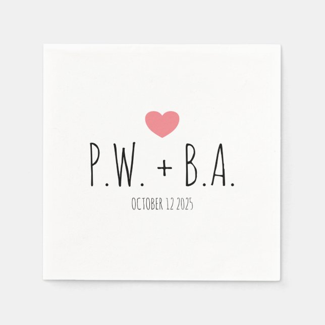 Simple Whimsical Monogrammed Heart Wedding Napkin (Front)