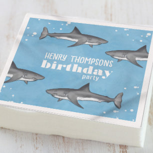 Simple Whimsical Pool Party Sharks Blue Ocean  Nap Napkin