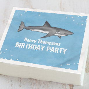 Simple Whimsical Pool Party Sharks Blue Ocean Napkin