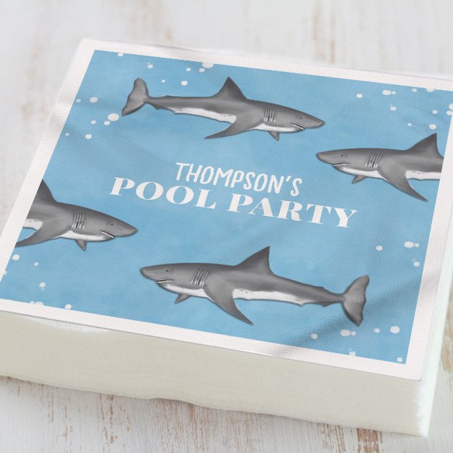 Simple Whimsical Pool Party Sharks Blue Ocean  Napkin (Creator Uploaded)